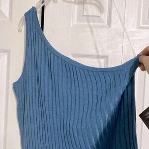 Ava & Viv teal ribbed knit one shoulder top shirt blouse